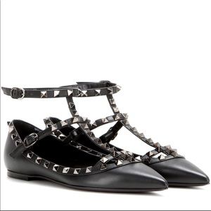 Valentino Garavani Blk Rockstud Flat Sz 38.5 w/Box